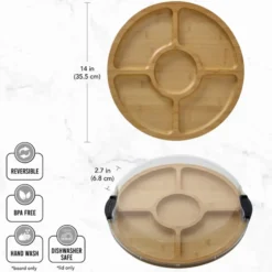 Bandeja Redonda de Bambú con Compartimentos y Tapa 35 cm