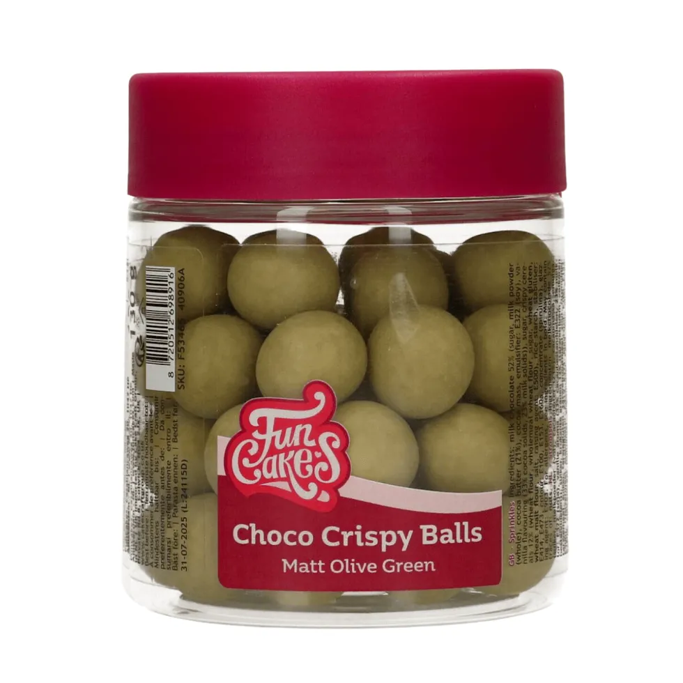 Bolas Crujientes de Chocolate Verde Oliva Mate 130 gr - Funcakes