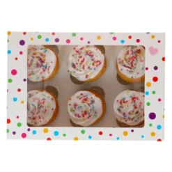 Caja para 6 Cupcakes o 12 Mini Cupcakes con Ventana Confetti 3 ud