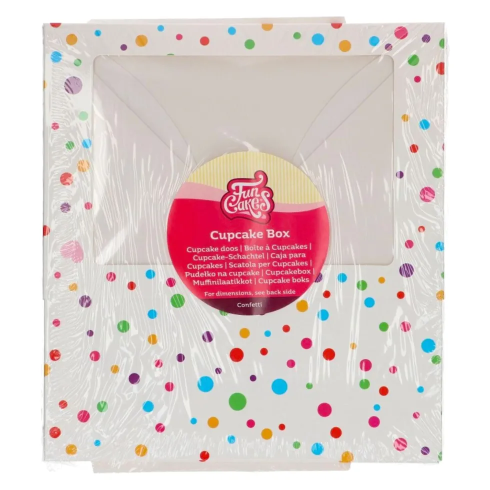 Caja para 6 Cupcakes o 12 Mini Cupcakes con Ventana Confetti 3 ud