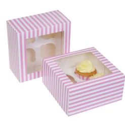 Caja para 4 cupcakes rosa y blanca 2 Unidades