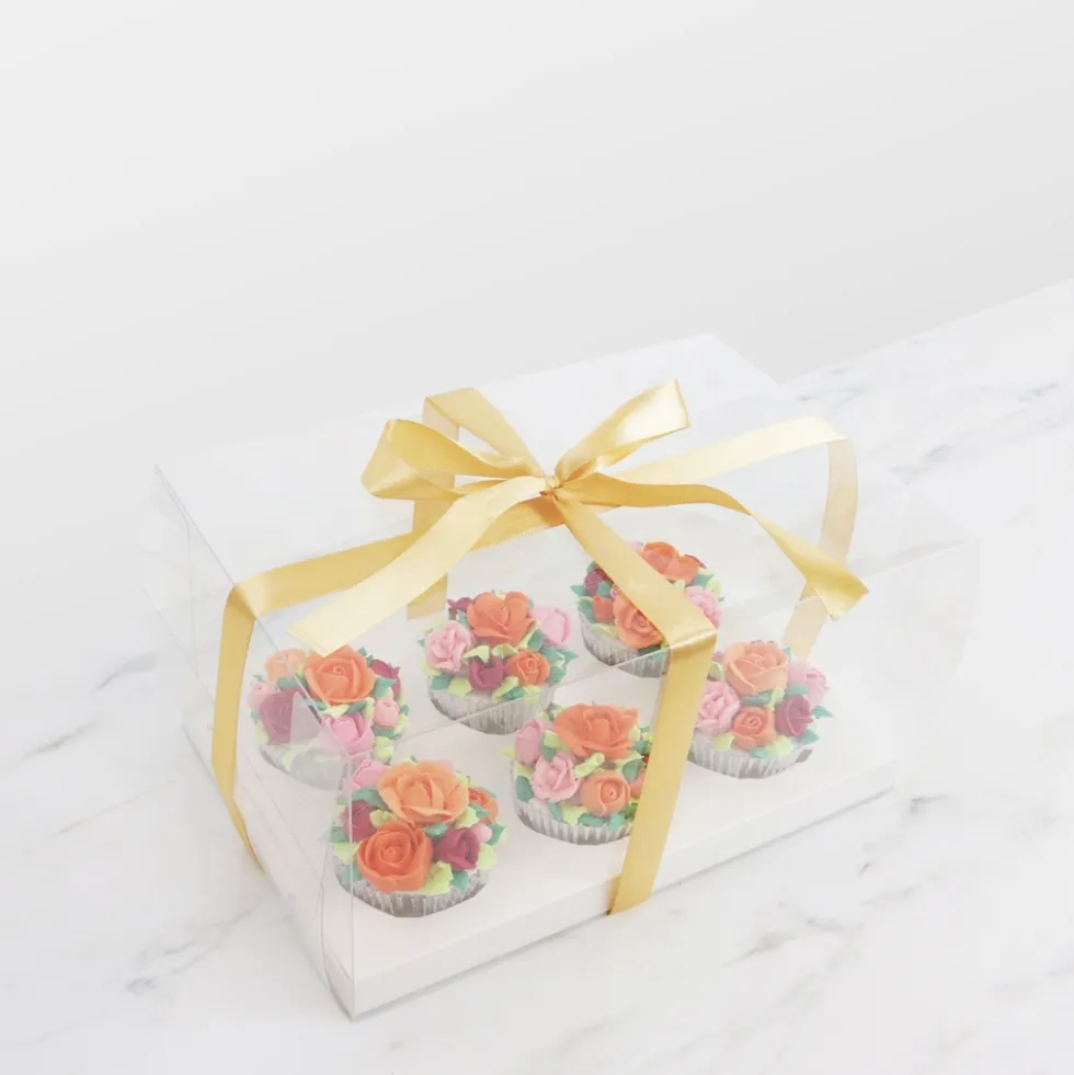 Caja para 6 Cupcakes Transparente con Lazo - PME