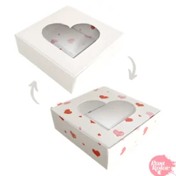 Caja para Galletas Cuadrada Reversible Blanca y Corazones 10 cm