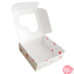 Caja para Galletas Cuadrada Reversible Blanca y Corazones 10 cm