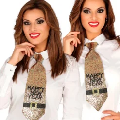 Corbata Fin de Año Purpurina Dorada