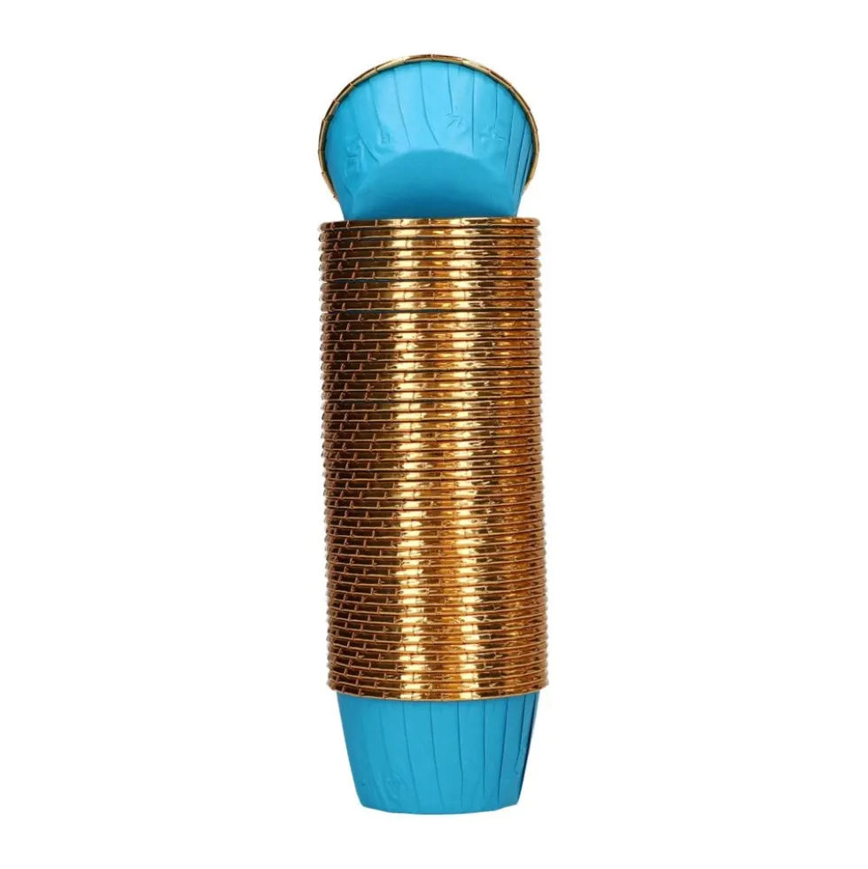 Cápsulas Cupcakes Azul con Borde Dorado - 50 uds