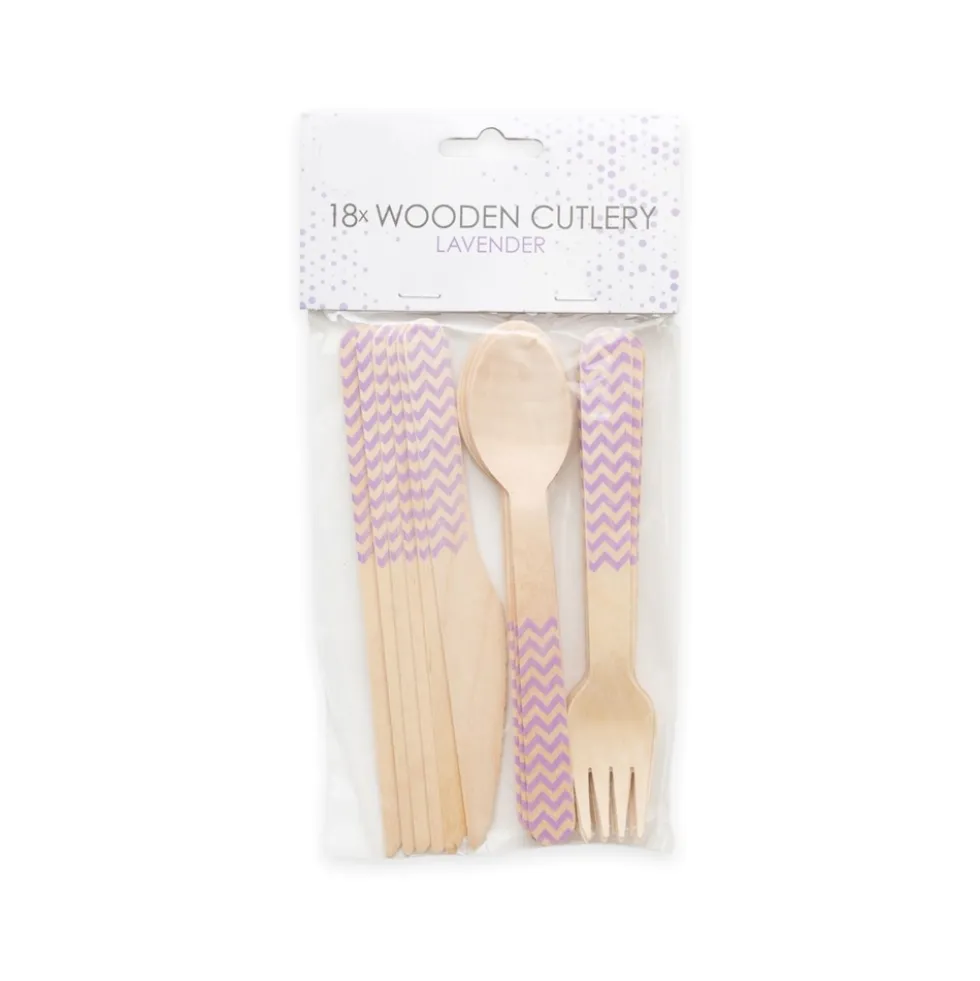 Cubiertos de Madera Lilas 18 ud
