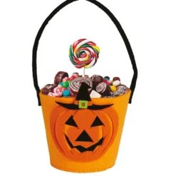 Cubo de Fieltro para Golosinas Calabaza 12 cm