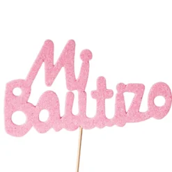Decoración para Tartas Mi Bautizo Rosa