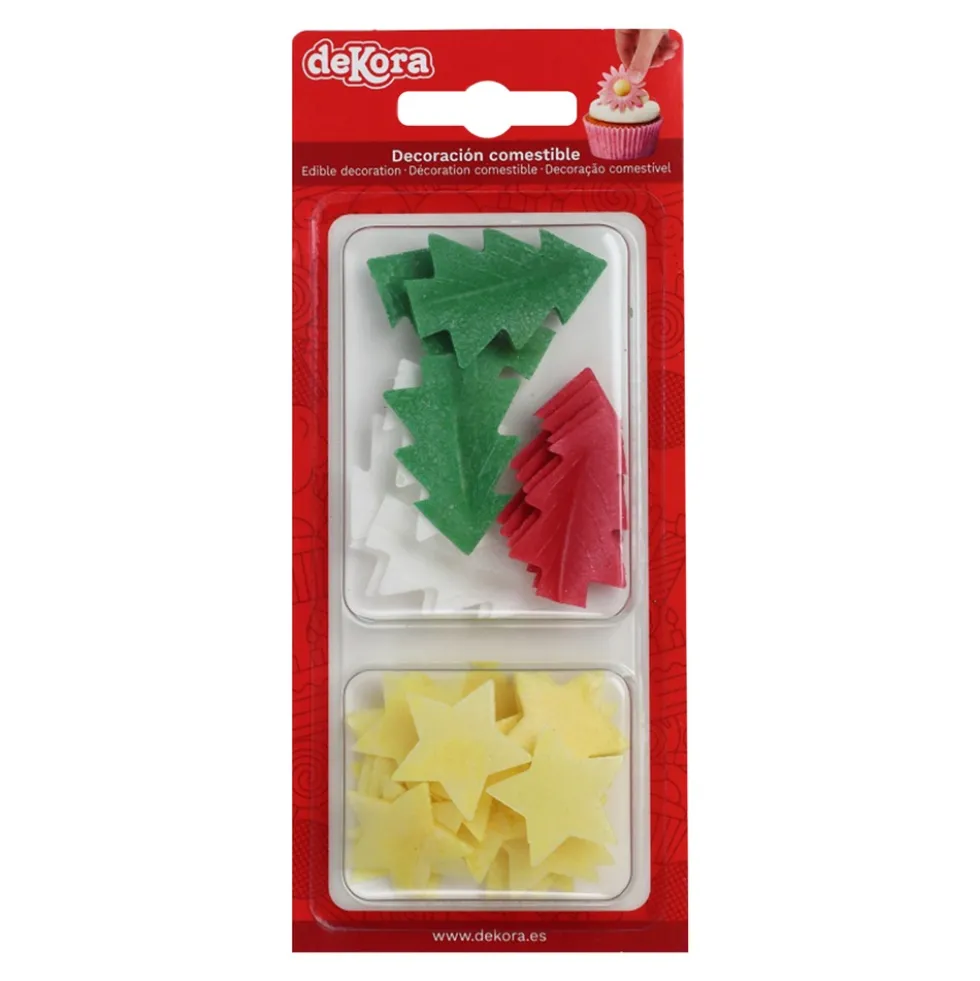 Decoraciones Comestibles de Oblea Abetos y Estrellas - 26 pcs