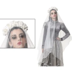 Diadema con Flores y Velo Blanco