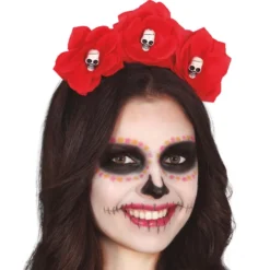 Diadema Flores Rojas con Calaveras