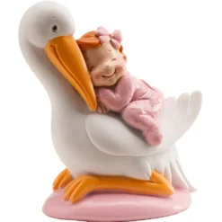 Figura Bautizo Cigüeña Dormida Rosa 10 cm