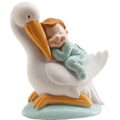 Figura Bautizo Cigüeña Dormida Azul 10 cm