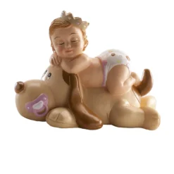 Figura Bautizo Niña Durmiendo con Perro 9 cm