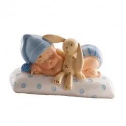 Figura para Tarta Bautizo - Bebé con Peluche Azul