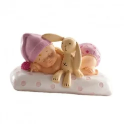 Figura para Tarta Bautizo - Bebé con Peluche Rosa