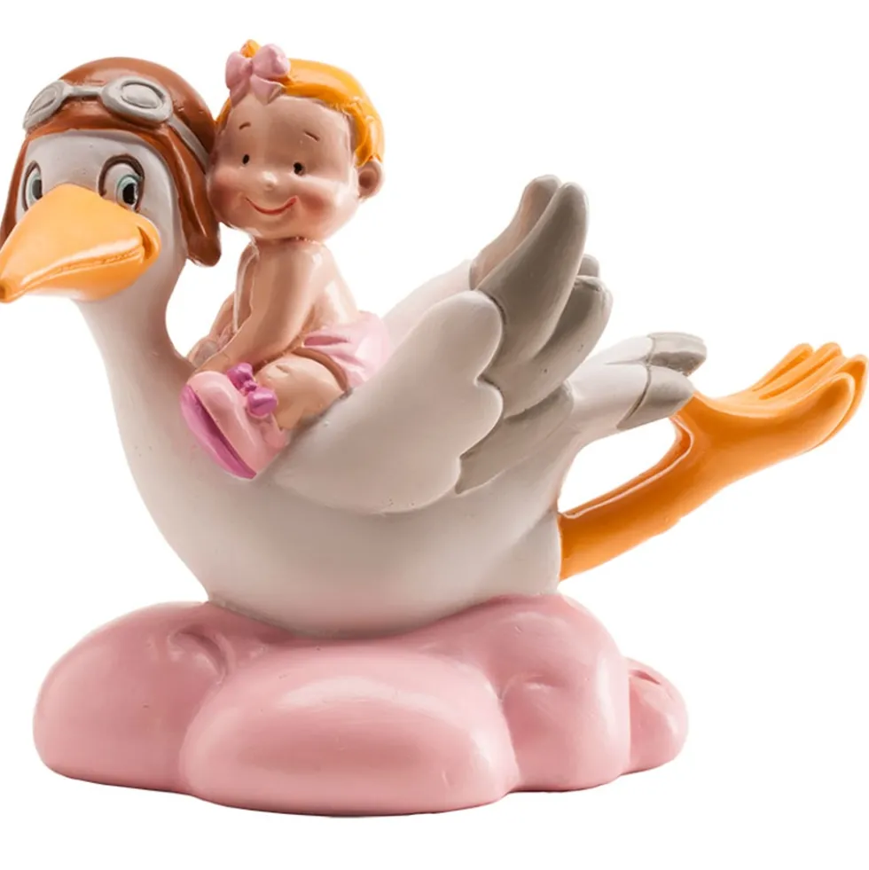 Figura para tarta Cigüeña sobre Nube Niña 10 cm