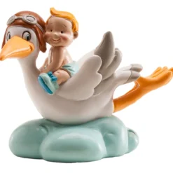Figura para Tarta Cigüeña sobre Nube Niño 10 cm