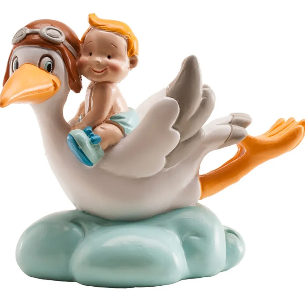Figura para Tarta Cigüeña sobre Nube Niño 10 cm