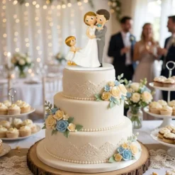 Figura para Tarta de Boda Novio y Novia con Niña 21,5 cm