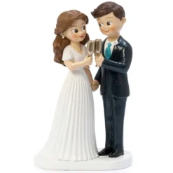 Figura para Tarta de Boda Novio Moreno y Novia Brindando 19 cm