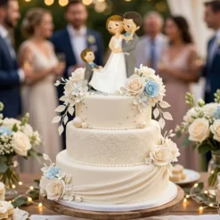 Figura para Tarta de Boda Novio y Novia con Niño 21,5 cm - Mopec