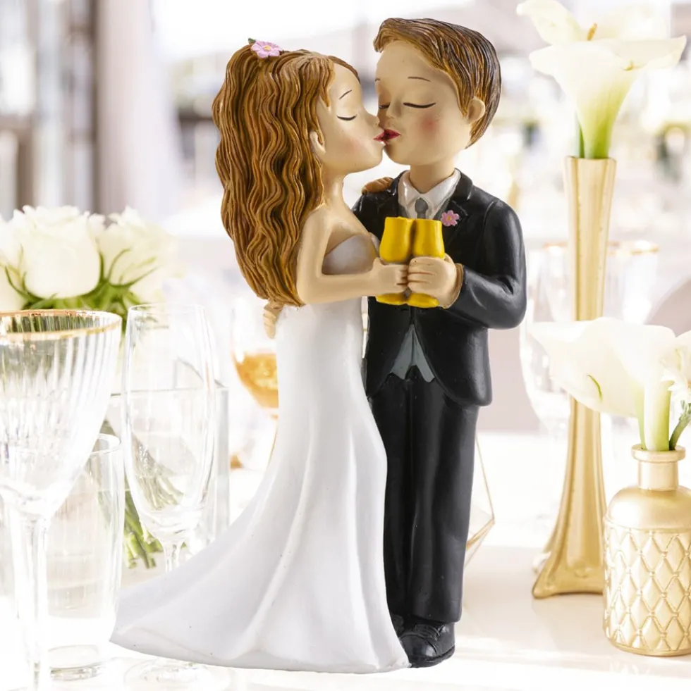Figura para Tarta Pareja de Boda con Copa y Beso 16 cm