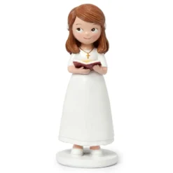 Figura para Tarta de Comunión Niña con Vestido Blanco y Biblia 13 cm