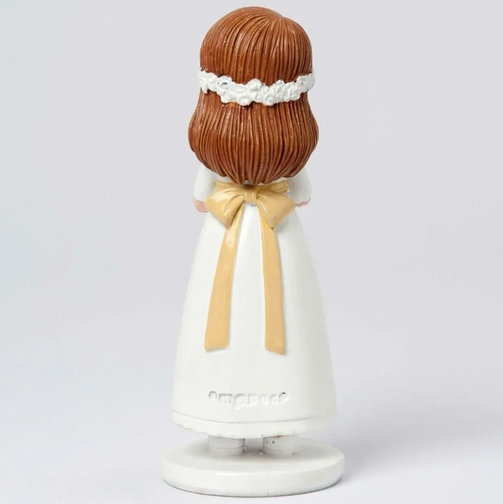 Figura para Tarta de Comunión Niña con Vestido Blanco y Biblia 13 cm