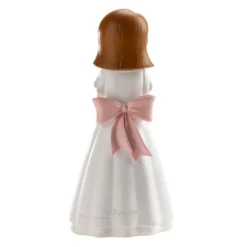 Figura Tarta Comunión Niña con Rosario y Lazo Rosa 16 cm
