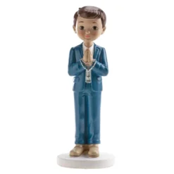 Figura Tarta Comunión Niño con Traje Azul y Rosario