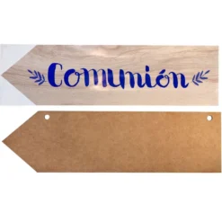 Flecha de Madera con Vinilo Comunión Azul