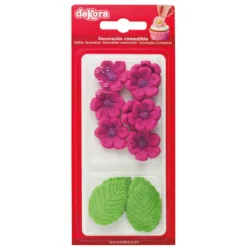 Flores Fucsia y Hojas de Azúcar 13 ud