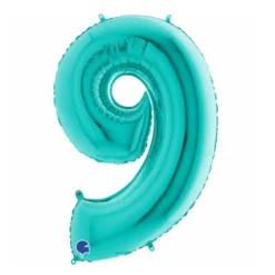 Globo Foil Número 9 Azul Turquesa 1 Metro