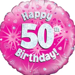 Globo de foil Holográfico 50 Cumpleaños rosa