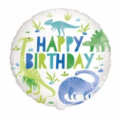 Globo Foil Redondo Dinosaurio Azul y Verde 45 cm