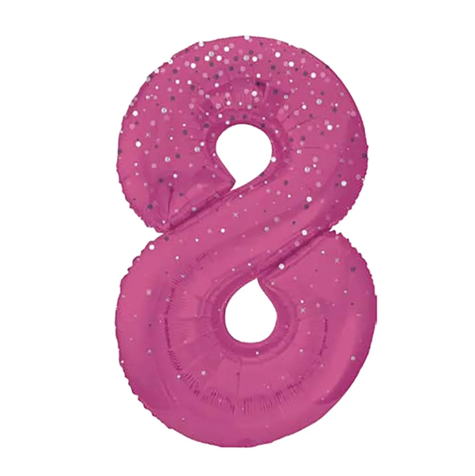 Globo Nº8 Rosa Holográfico 86cm