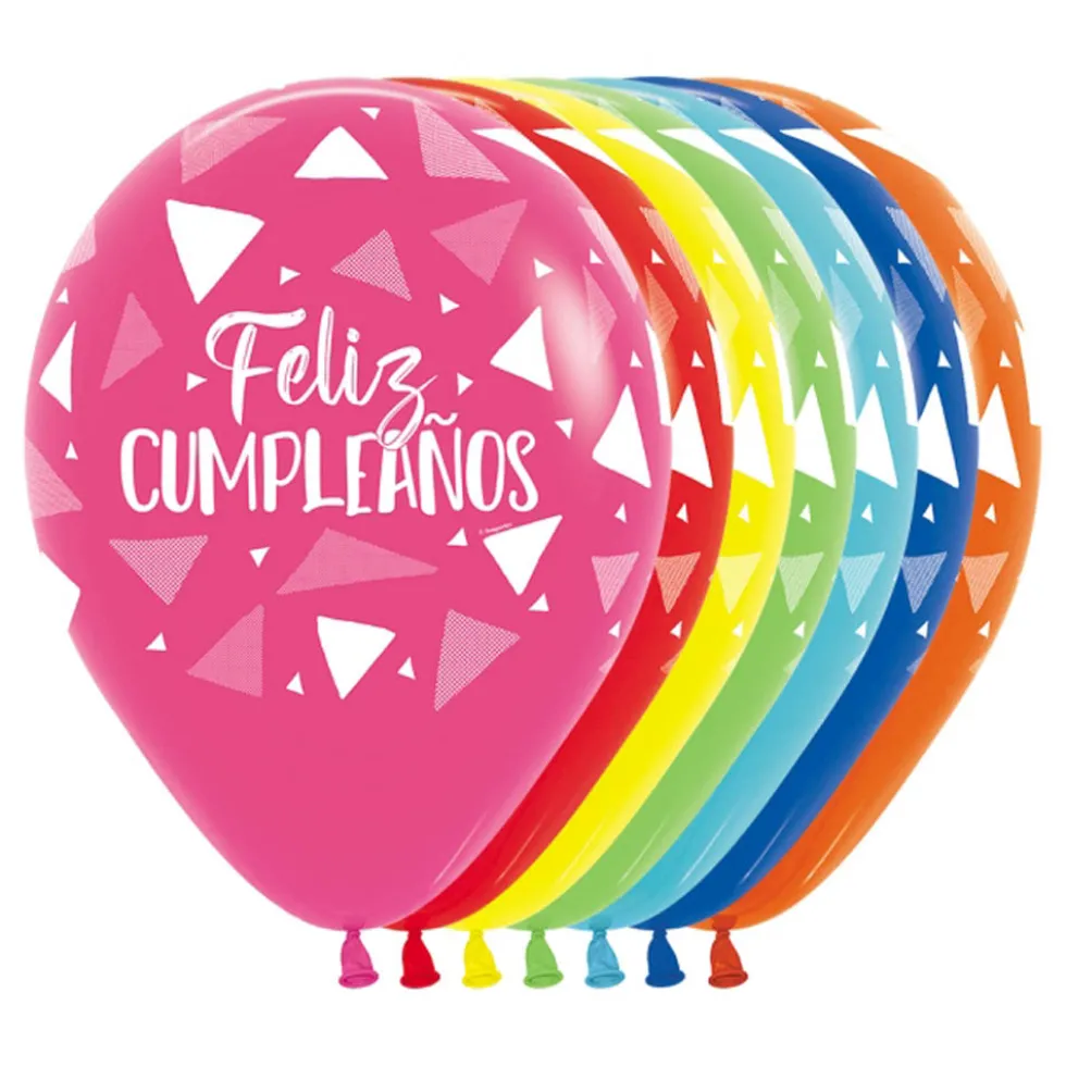 Globos Feliz Cumpleaños Triángulos 30 cm 12 ud