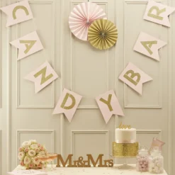 Guirnalda Candy Bar Rosa Pastel con Letras Doradas 2 m
