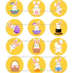 Juego 12 Impresiones de 6 cm en Papel Comestible Conejitos de Pascua Mod A