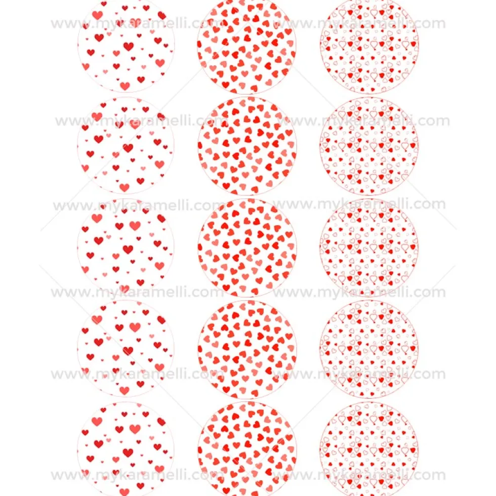 Juego 15 Impresiones Papel de Azúcar Corazones Modelo A 5 cm