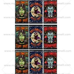 Juego 9 Impresiones Papel Comestible Halloween Rectangular D