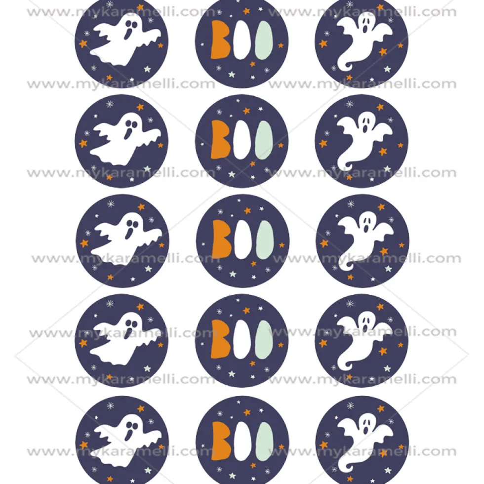 Juego 15 Impresiones Papel de Azúcar Boo Halloween 5 cm