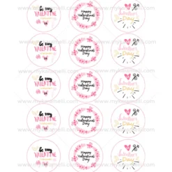 Juego 15 Impresiones Papel de Azúcar Logo San Valentín C 5 cm