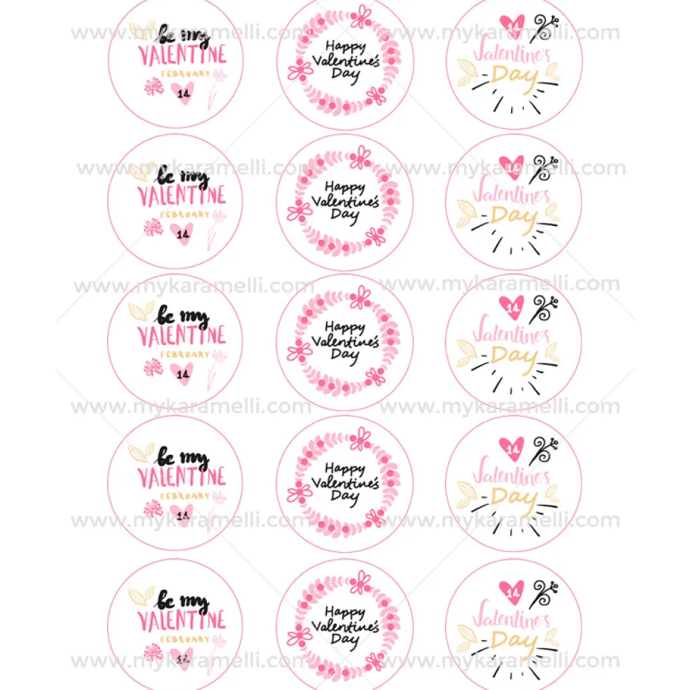 Juego 15 Impresiones Papel de Azúcar Logo San Valentín C 5 cm
