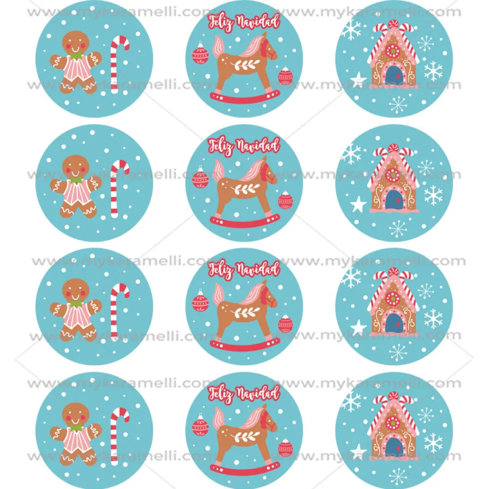 Juego 12 Impresiones Papel de Azúcar Navidad Modelo C 6 cm
