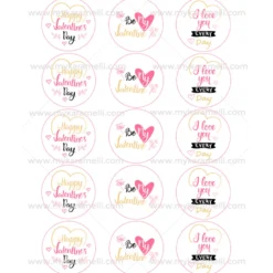 Juego 15 Impresiones Papel de Azúcar Logo San Valentín B 5 cm