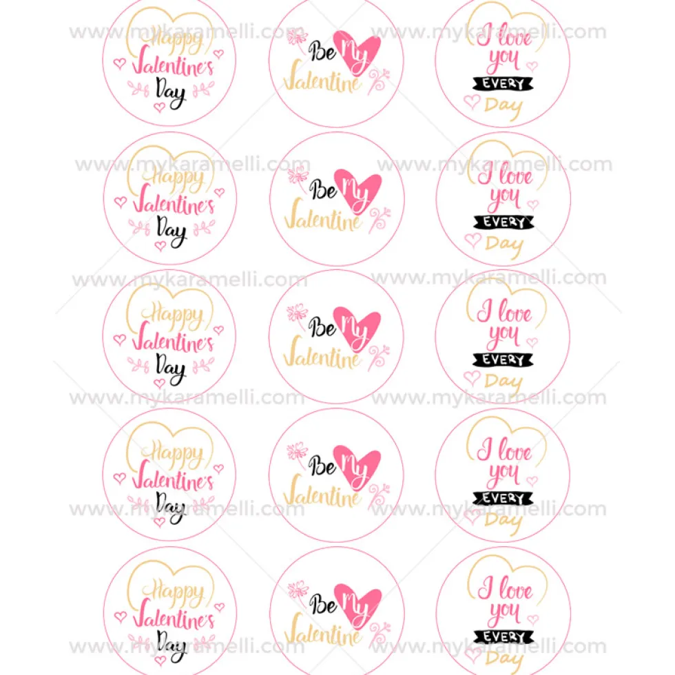 Juego 15 Impresiones Papel de Azúcar Logo San Valentín B 5 cm