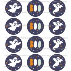 Juego 12 Impresiones Papel de Azúcar Boo Halloween 6 cm
